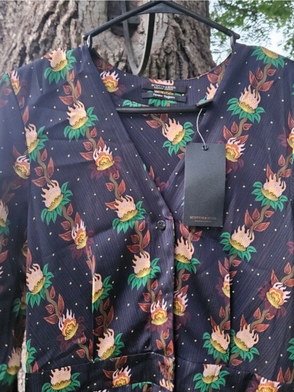 NWT! Scotch & Soda Women's Black Floral-Print Midi Dress, Size Medium - Picture 4 of 12